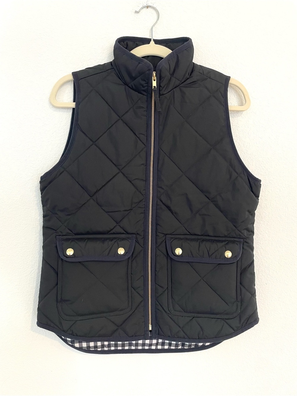 J. Crew Like New Black Quilted Vest with Gold Hardware